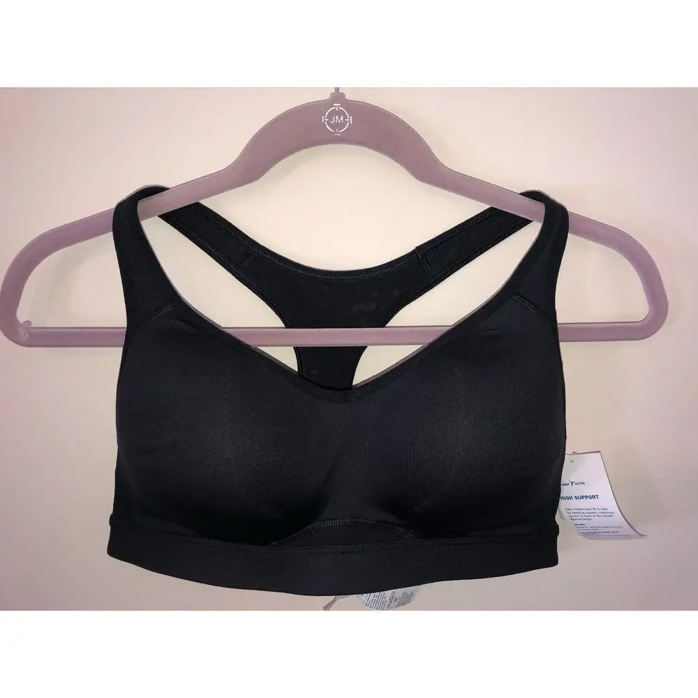 Sports Bra Old Navy Active Size 36C Black High Support T Back Padded Adjustable